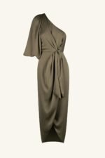 LUXE TIE FRONT ONE SHOULDER DRESS - PINE - Image 6
