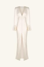 LA LUNE FRILL CUFF BIAS MIDI DRESS - CREAM - Image 8