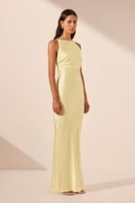 LA LUNE HIGH NECK RUCHED MAXI DRESS - LEMON - Image 2