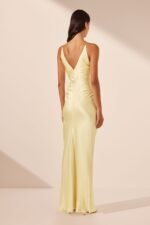 LA LUNE HIGH NECK RUCHED MAXI DRESS - LEMON - Image 4
