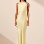 LA LUNE HIGH NECK RUCHED MAXI DRESS - LEMON