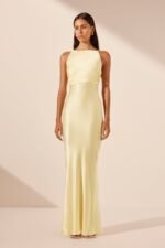 LA LUNE HIGH NECK RUCHED MAXI DRESS - LEMON