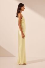 LA LUNE HIGH NECK RUCHED MAXI DRESS - LEMON - Image 3