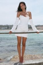 OAKLEY STRAPLESS DRAPED MINI DRESS - IVORY - Image 8