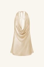 ANDIE CRUSHED LOW COWL MINI DRESS - CHAMPAGNE - Image 10
