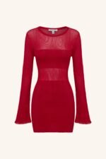 ROHE SHEER KNIT LONG SLEEVE MINI DRESS - CHERRY - Image 7
