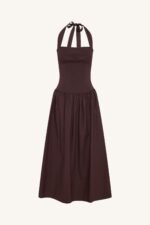 ALIAH HALTER TIE MIDI DRESS - COFFEE - Image 9