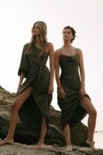 LUXE TIE FRONT ONE SHOULDER DRESS - PINE - Image 5