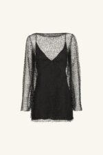 MONA BEADED LONG SLEEVE MINI DRESS - BLACK - Image 8