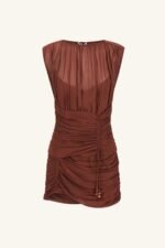 BLAIR PANELLED GATHERED MINI DRESS - COCOA - Image 7